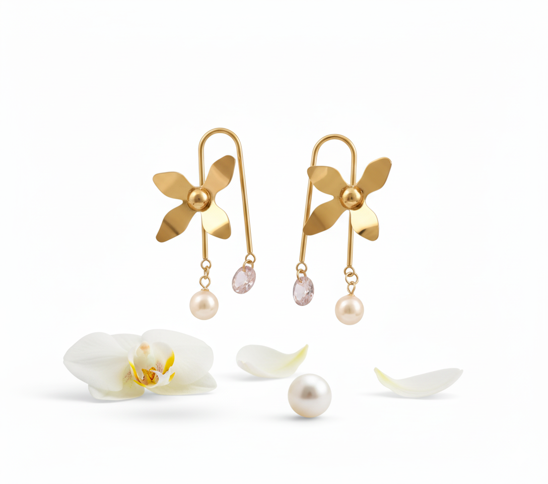 Gold Flower Dangle Earrings