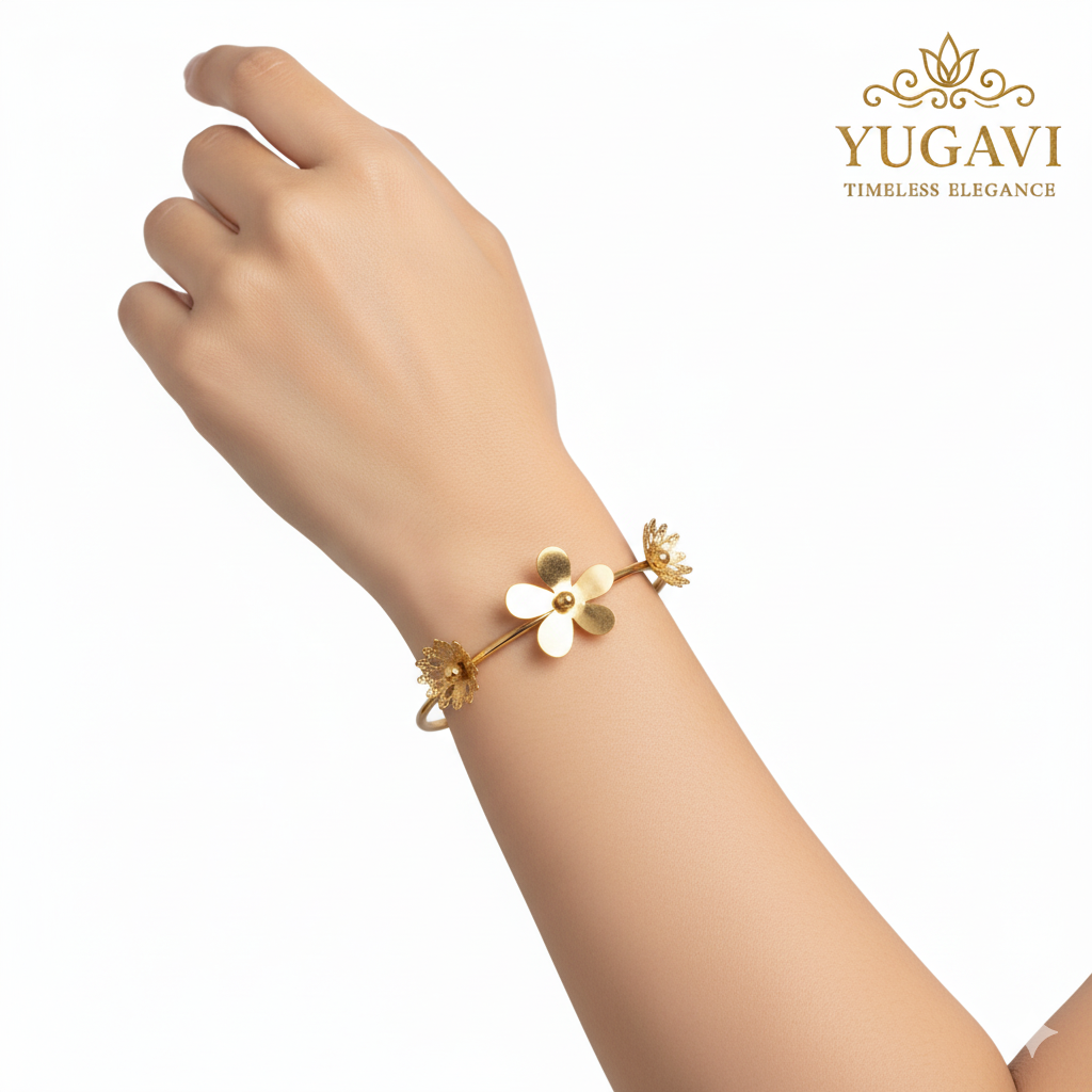 Gold Flower Cuff Bracelet for Women