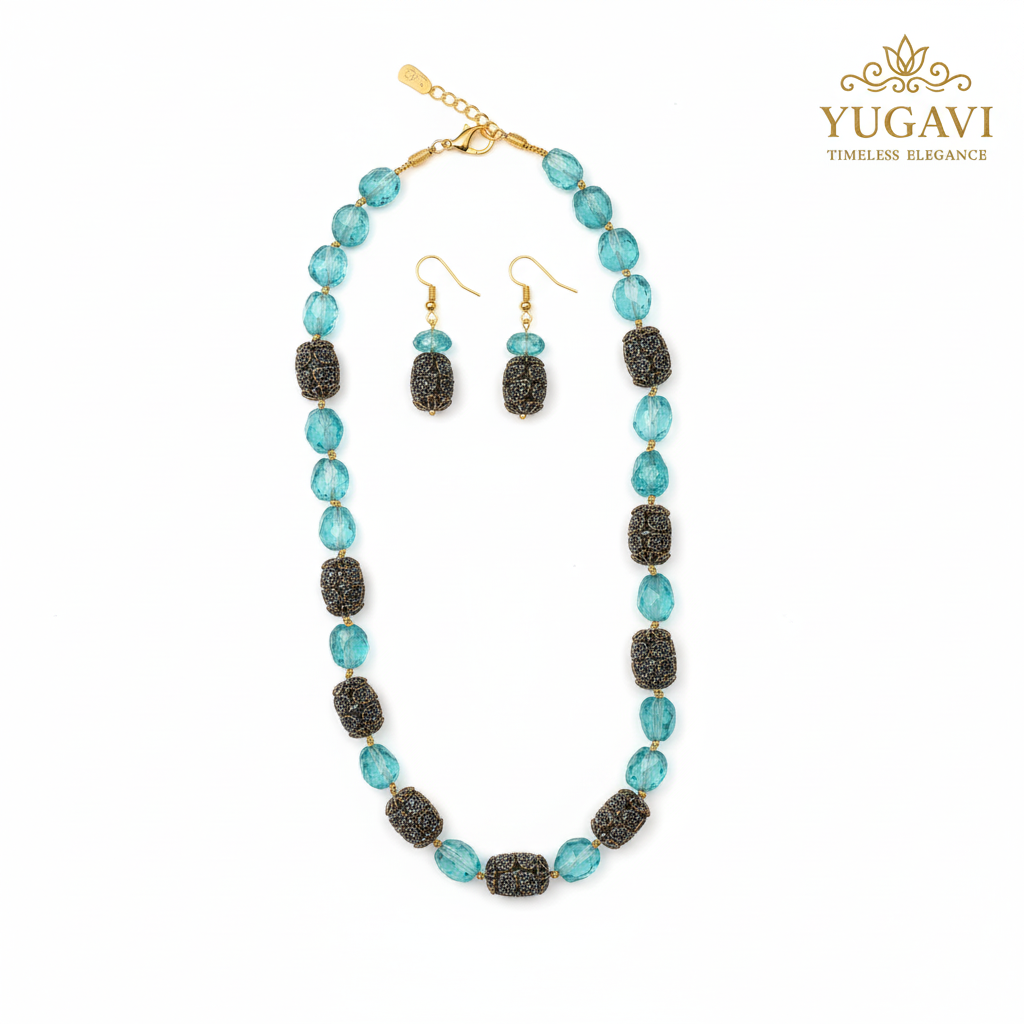 Blue Stone Mala with Earrings