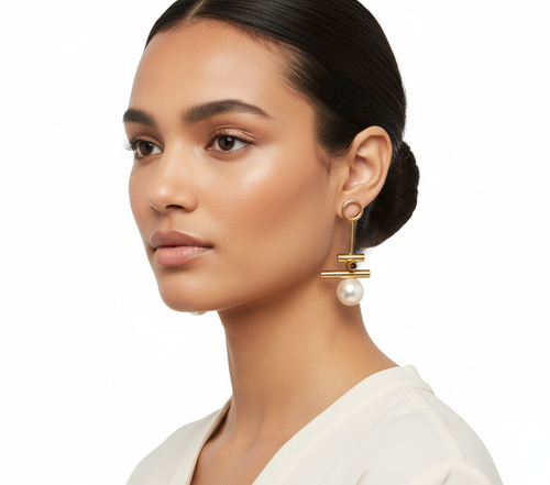 Minimalist Gold Bar and Pearl Drop Earrings