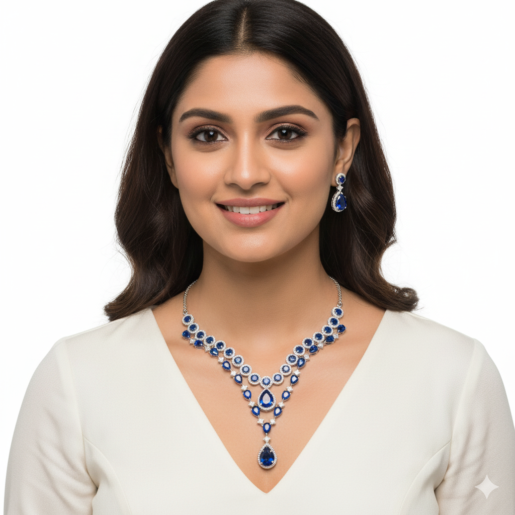 Blue Sapphire Necklace with Earrings