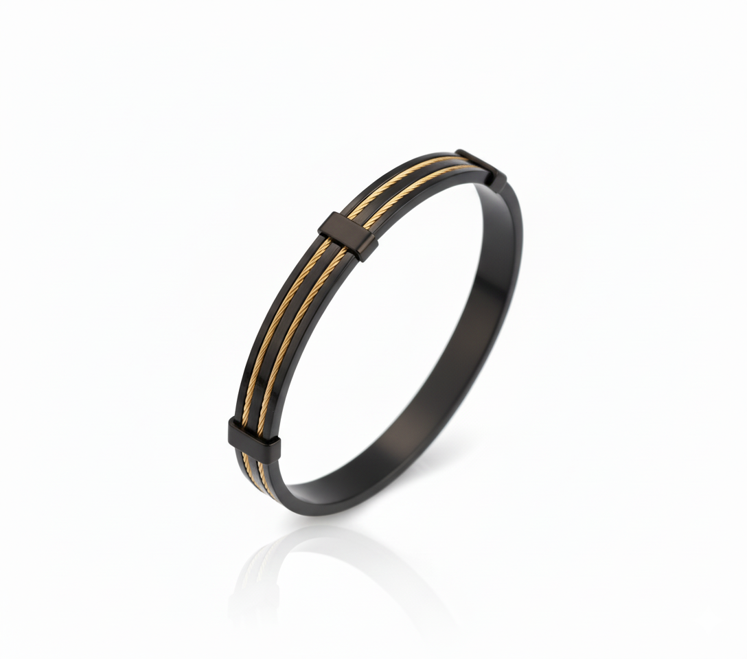 Men's Wide Black Metal Bracelet