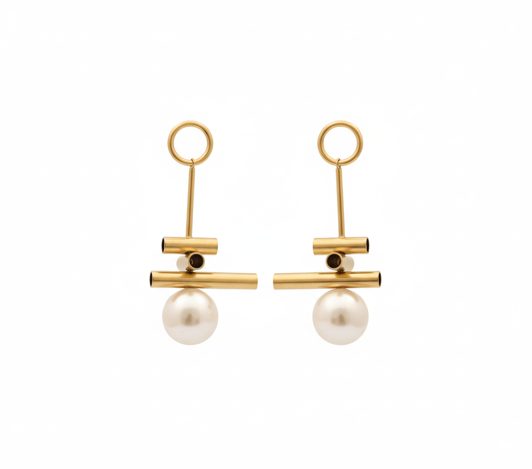 Minimalist Gold Bar and Pearl Drop Earrings
