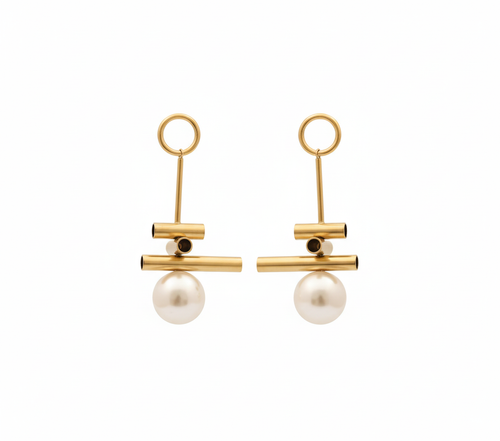 Minimalist Gold Bar and Pearl Drop Earrings