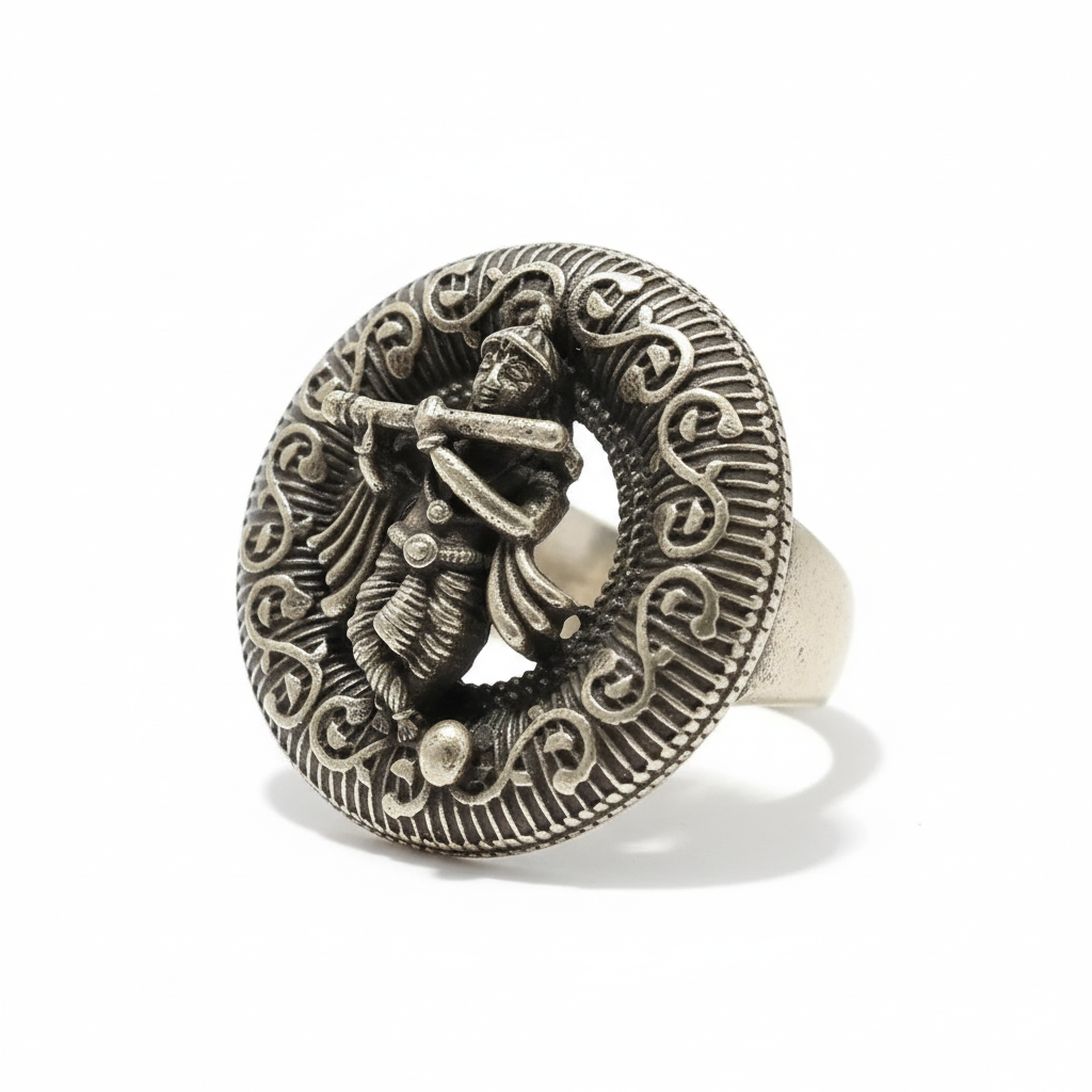 Silver-Plated Krishna Ring