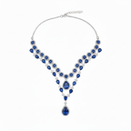 Elegant necklace with blue gemstones on a white background