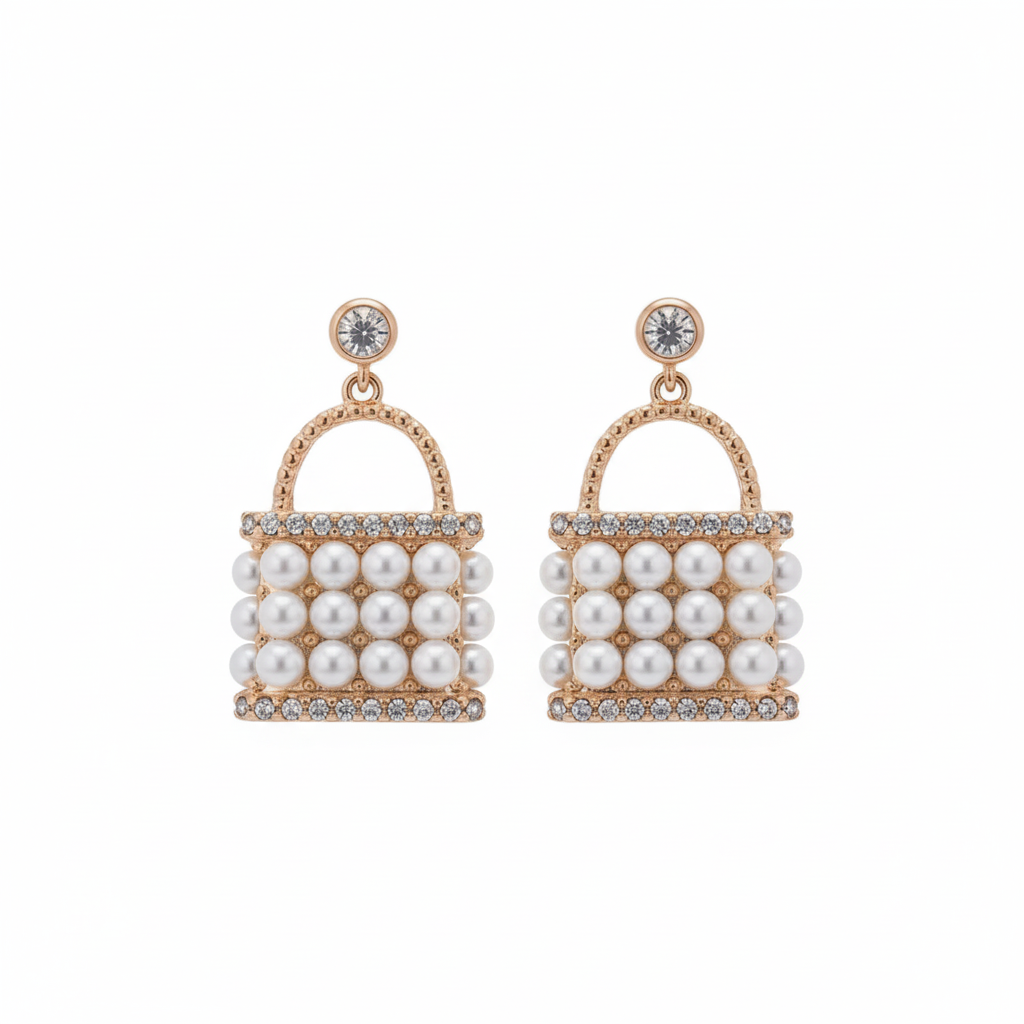 Golden Pearl Lock Earrings