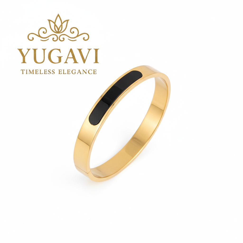 Elegant Gold-Plated Men’s Bracelet – Timeless Black Accent