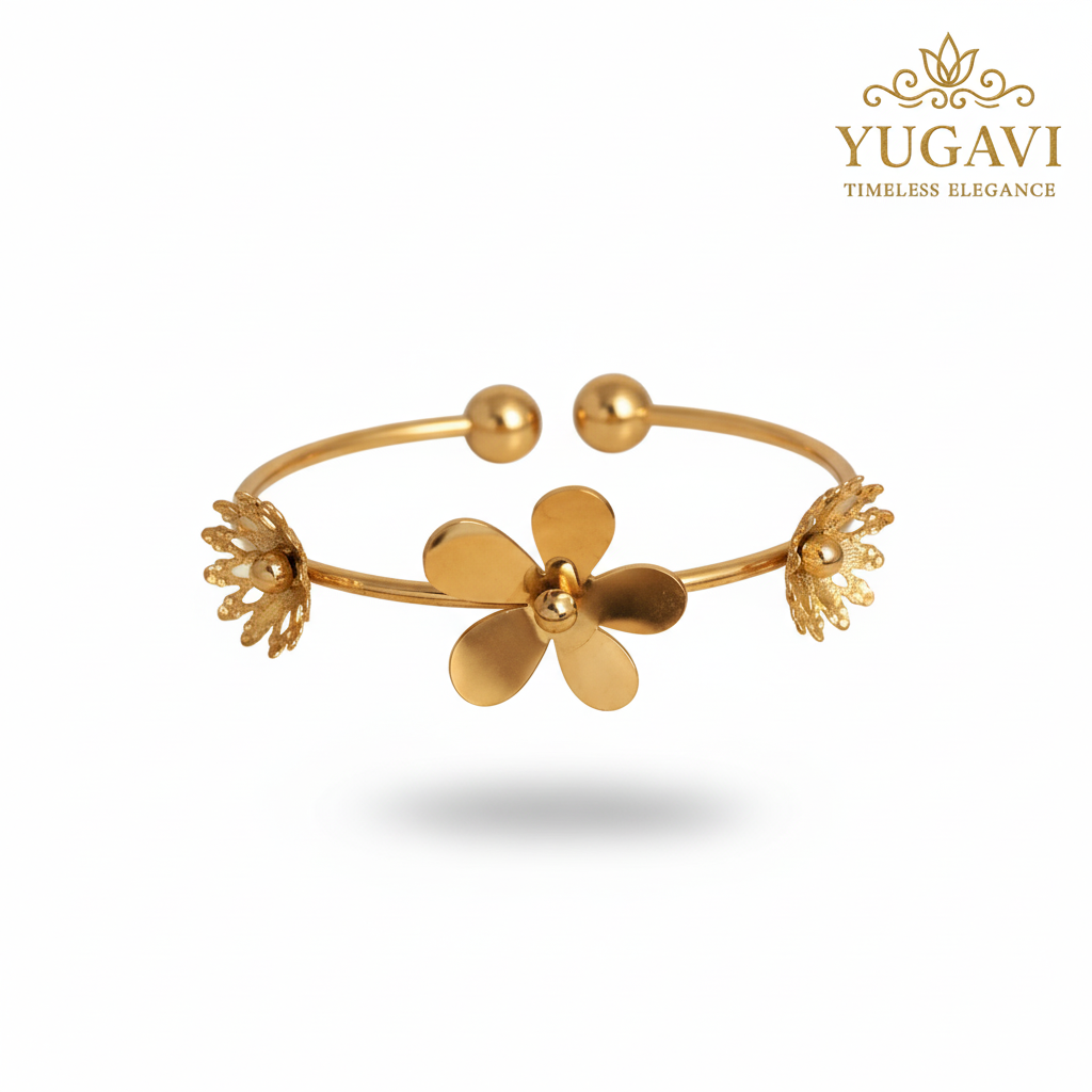 Gold Flower Cuff Bracelet for Women