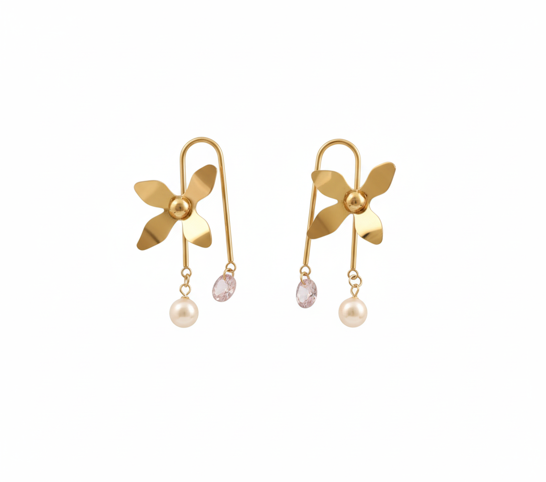 Gold Flower Dangle Earrings