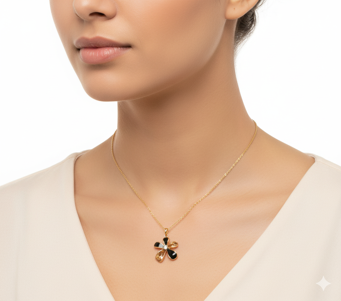 Amber Crystal Flower Pendant