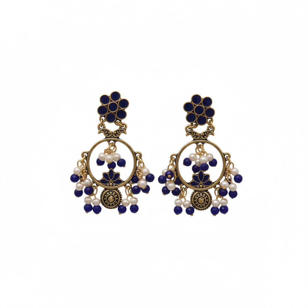 Royal Blue Kundan Earrings