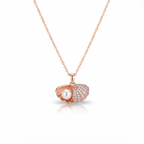 Rose gold necklace with a heart-shaped pendant on a white background