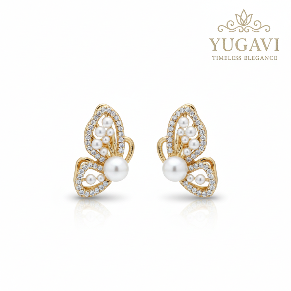 Golden Flutter Earrings With Pearls