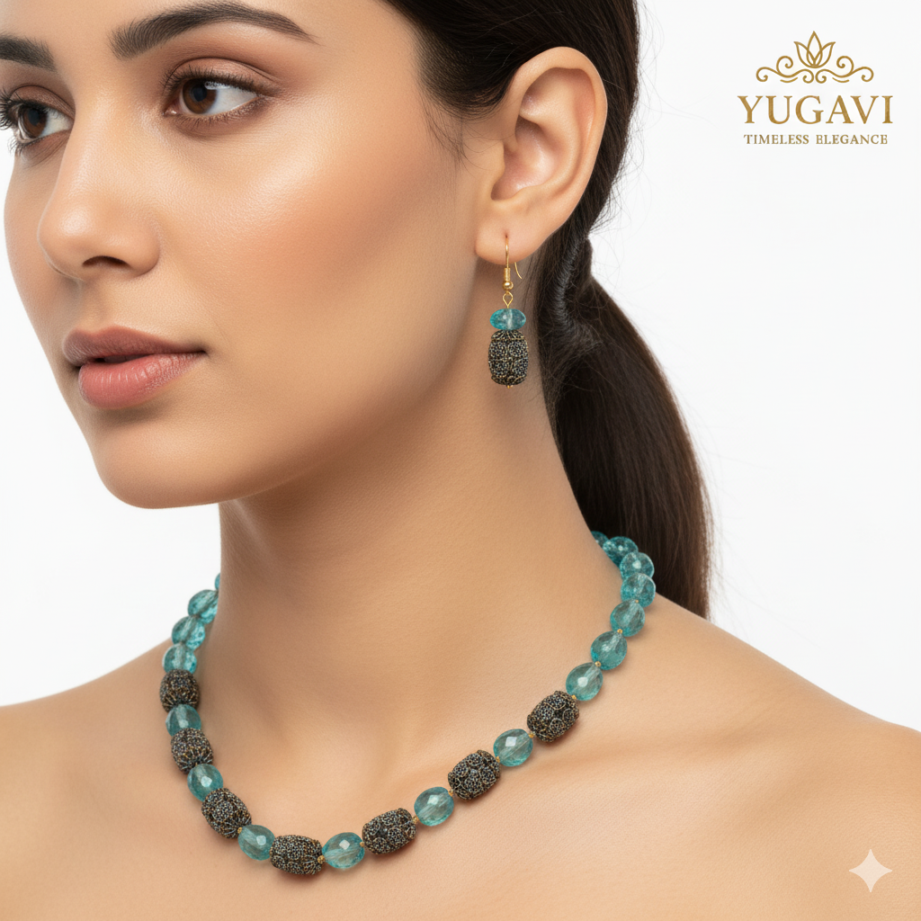 Blue Stone Mala with Earrings