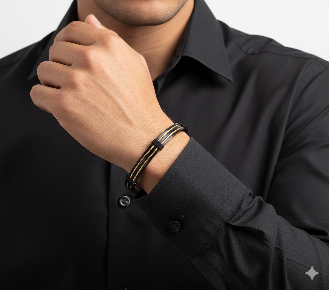 Men's Wide Black Metal Bracelet