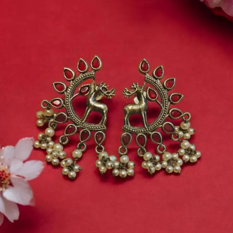 yugavi Meenakari Silver Replica Earrings with Beads - Earrings