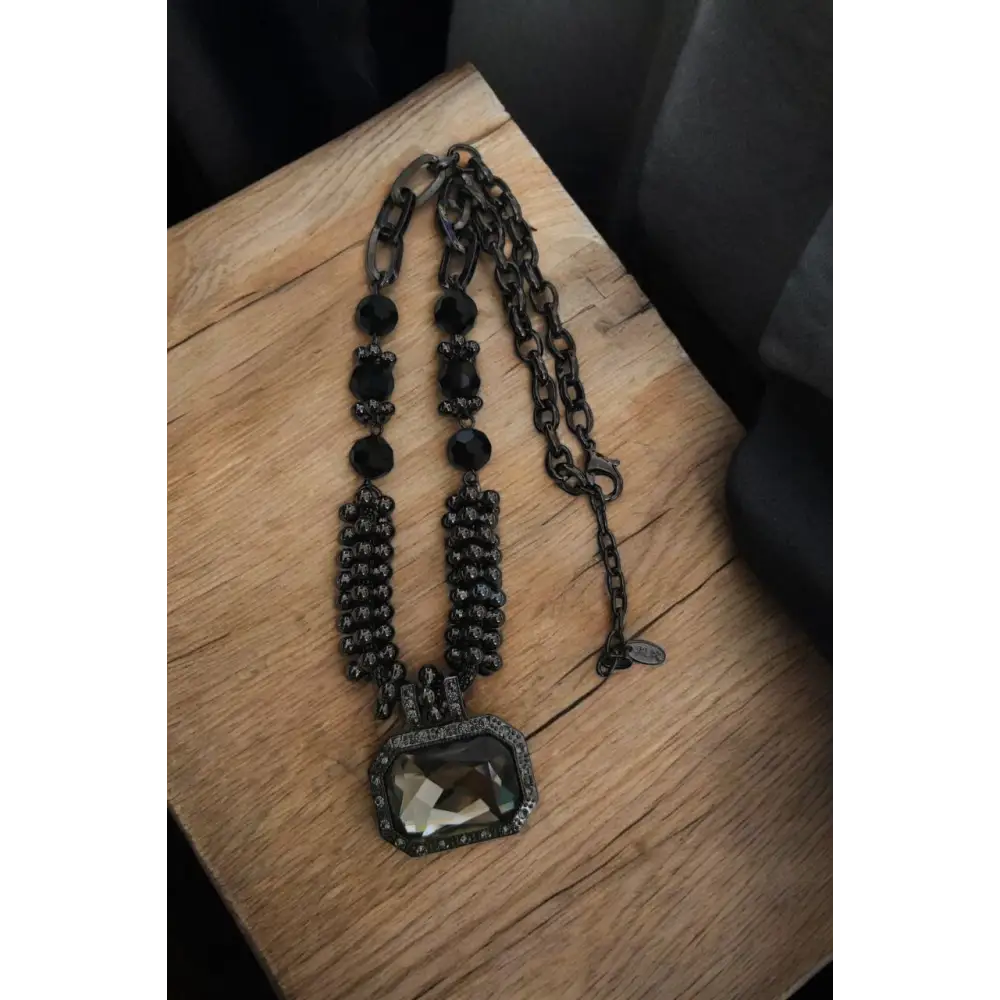 Adair Black Semi Precious Single Stone Pendant Necklace - Necklace