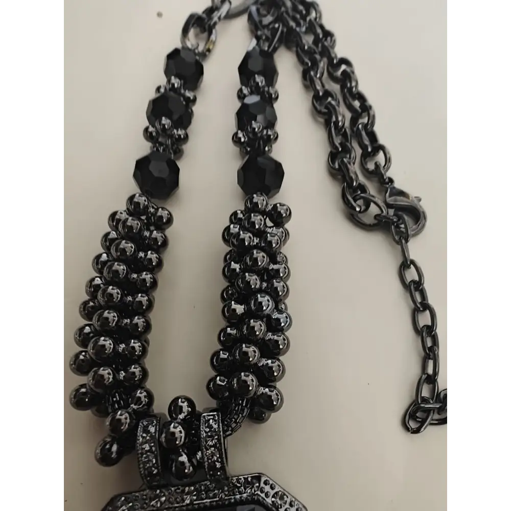 Adair Black Semi Precious Single Stone Pendant Necklace - Necklace