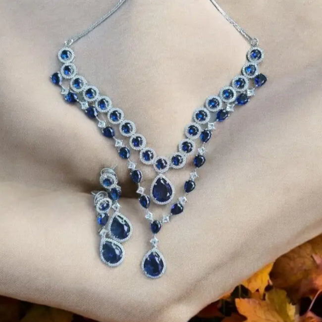 Adair Blue Sapphire Necklace with Earrings Semi Precious Stone - Necklace