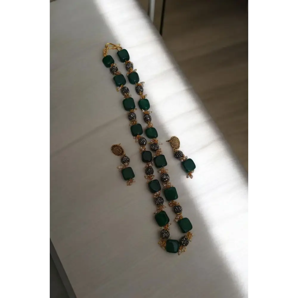 Adair Champagne Gold & Emerald Necklace in Semi Precious Stones - Necklace