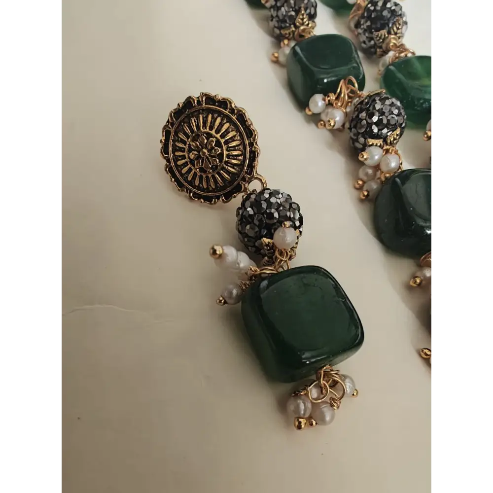 Adair Champagne Gold & Emerald Necklace in Semi Precious Stones - Necklace