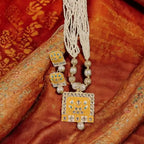 Adair Champagne Gold Meenakari Work Necklace and Earrings Set - Necklace