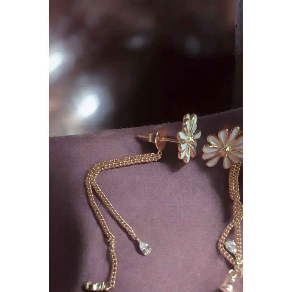 Adair Eternal Bloom Anti-Tarnish Flower Earrings with Chain Lock - Earrings