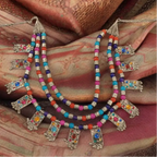 Adair Ethnica: Multistrand Boho Medallion Necklace in Oxidized Silver - Necklace
