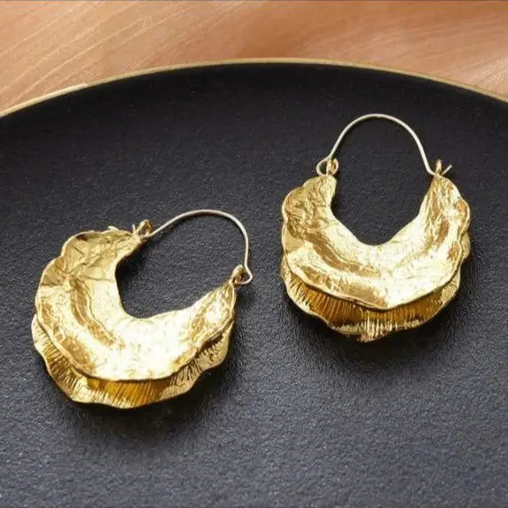 Adair Gold Toned Handcrafted Brass Hoop Earrings - Earrings