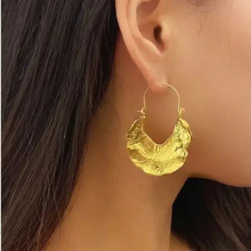 Adair Gold Toned Handcrafted Brass Hoop Earrings - Earrings