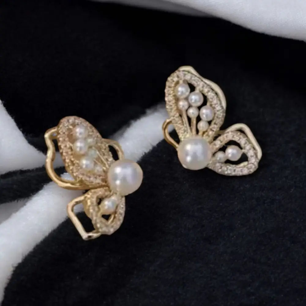 Adair Golden Flutter Earrings With Pearls - Earrings
