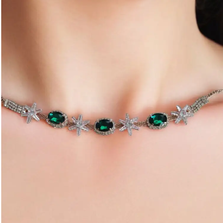 Adair Green Emerald Neckpiece with Earrings - Necklace