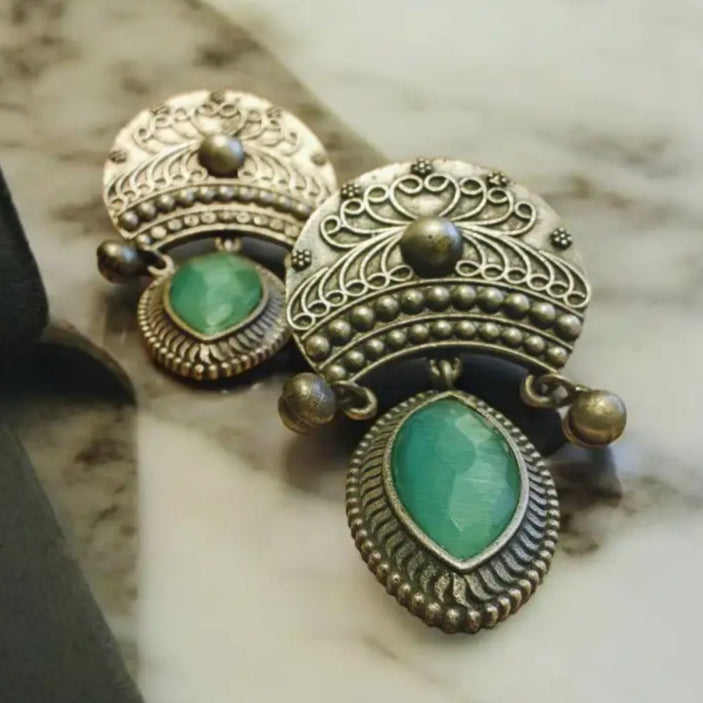 Adair Karigars Design Earrings with Jade Stone - Earrings