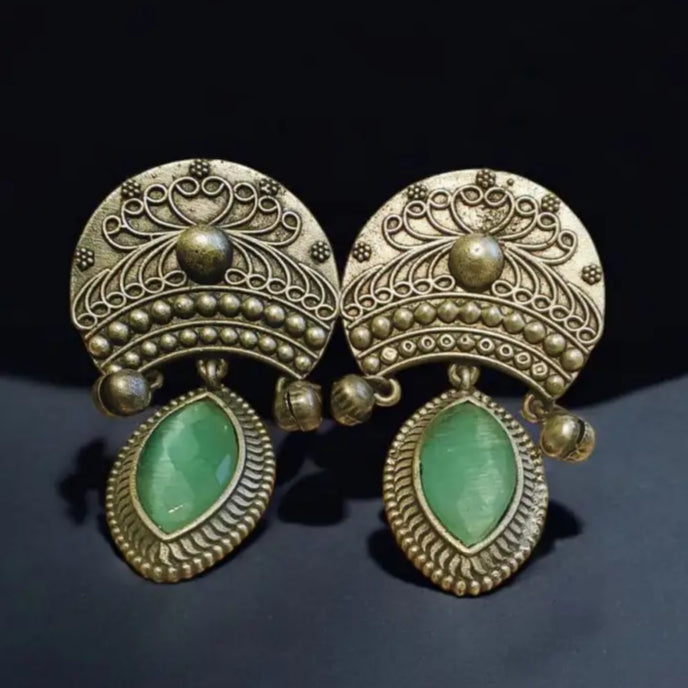 Adair Karigars Design Earrings with Jade Stone - Earrings