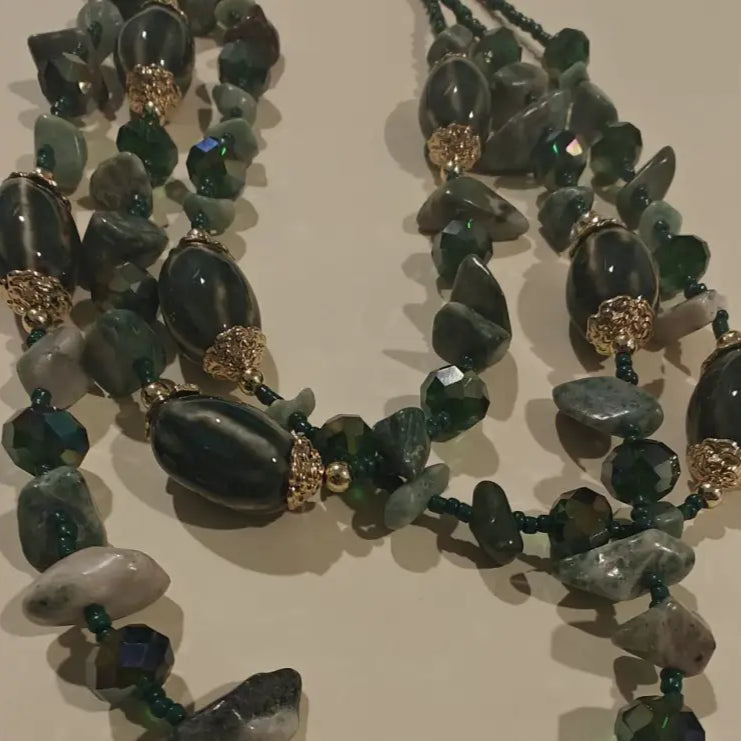 Adair Layers Green Necklace with Beads & Gems - Necklace