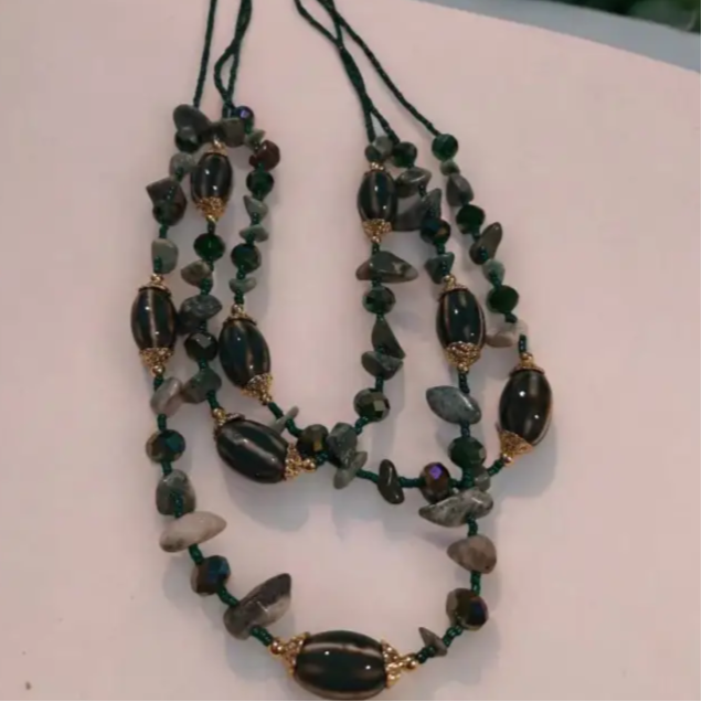 Adair Layers Green Necklace with Beads & Gems - Necklace