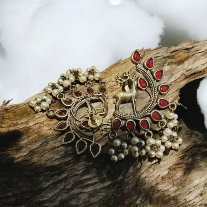 Adair Meenakari Silver Replica Earrings with Beads - Earrings