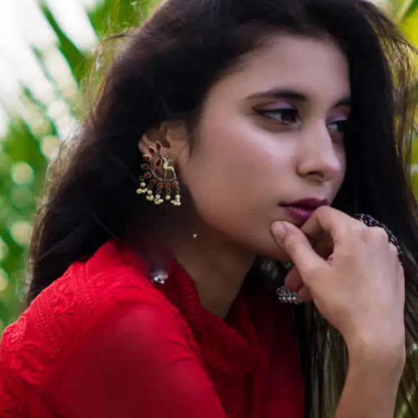 Adair Meenakari Silver Replica Earrings with Beads - Earrings