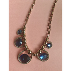 Adair Midnight Designer Oval Shaped Crystal Necklace With Gold Beads - Necklace
