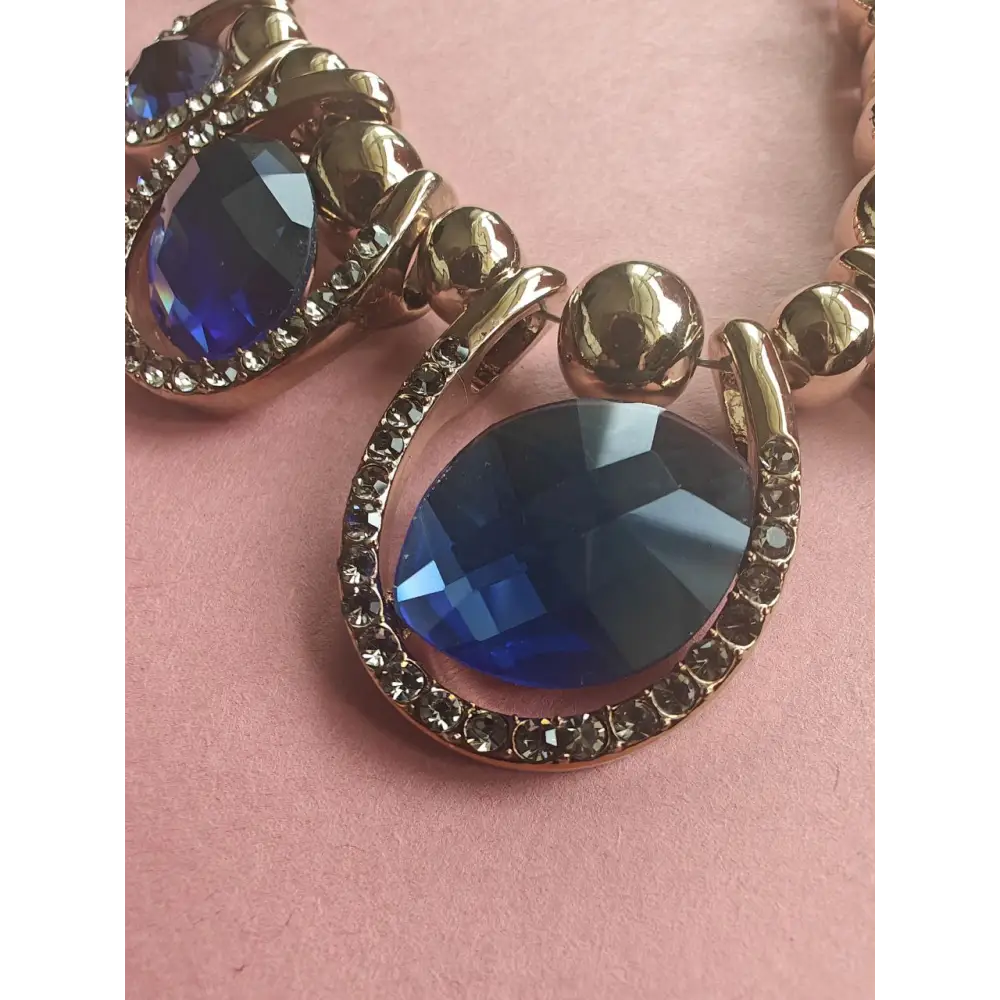 Adair Midnight Designer Oval Shaped Crystal Necklace With Gold Beads - Necklace