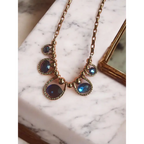 Adair Midnight Designer Oval Shaped Crystal Necklace With Gold Beads - Necklace