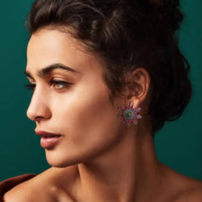 Adair Pink Sunflower Earrings - Earrings