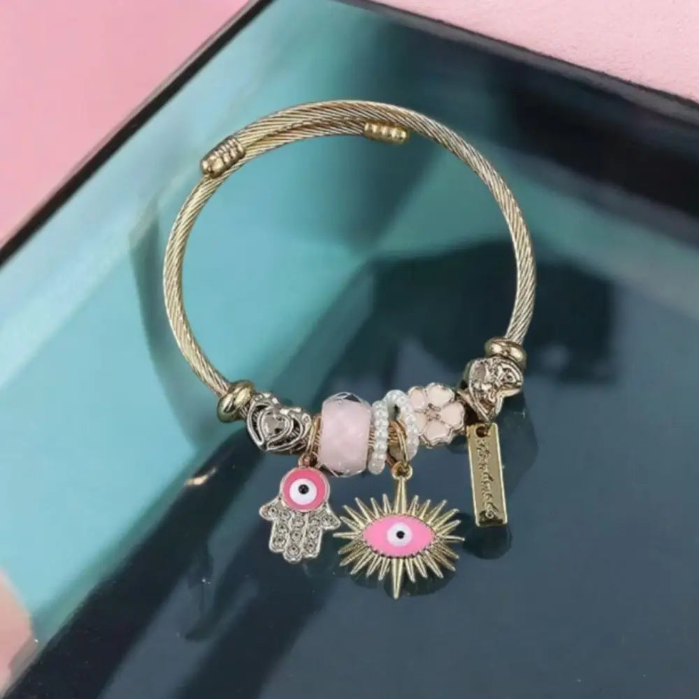 Adair Rose Quartz Evil Eye Bracelet With Charms - Bracelet