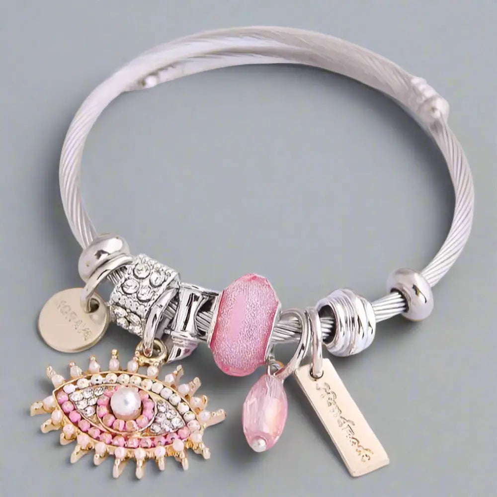 Adair Rose Quartz Evil Eye Bracelet With Charms - Bracelet