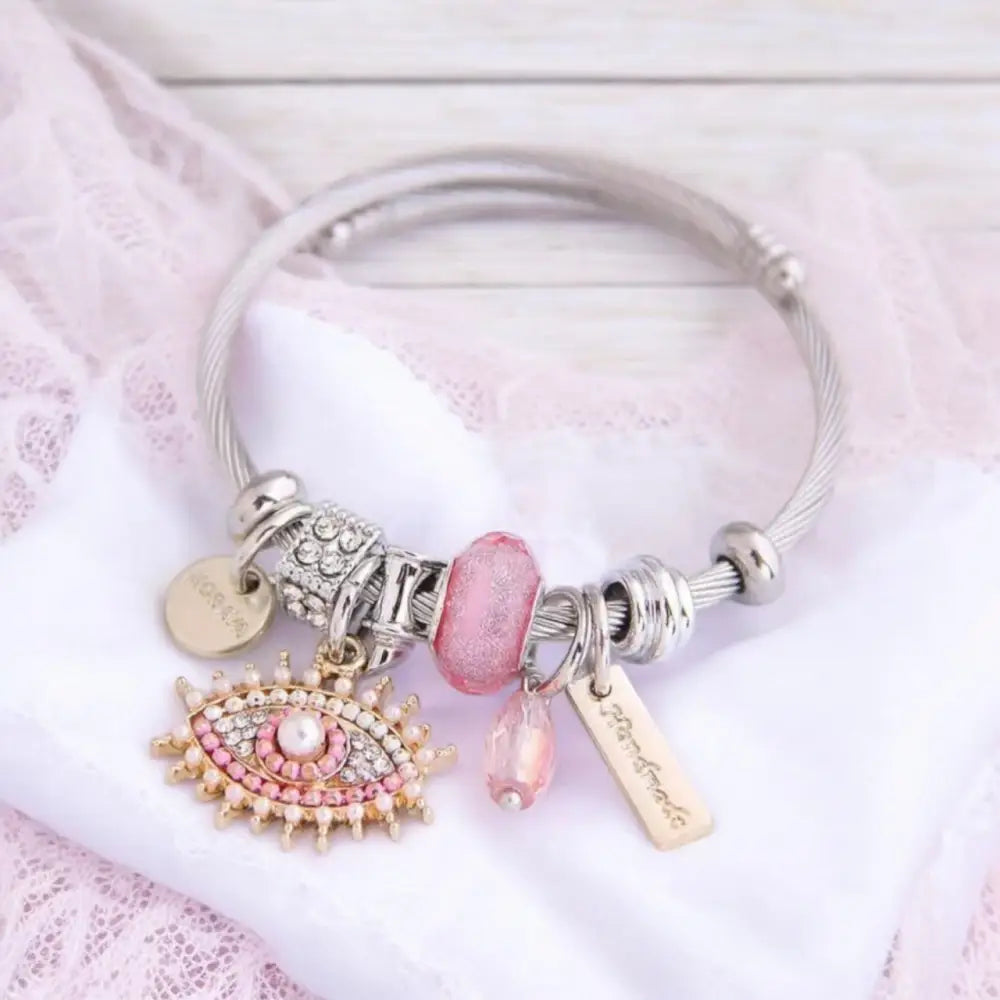 Adair Rose Quartz Evil Eye Bracelet With Charms - Bracelet