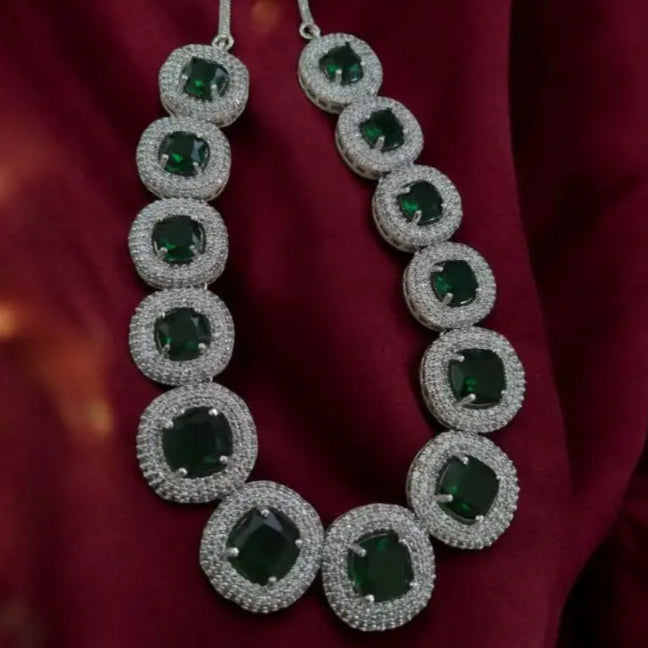 Adair Semi Precious Emerald Diamond Jewellery Necklace Set with Earrings - Necklace