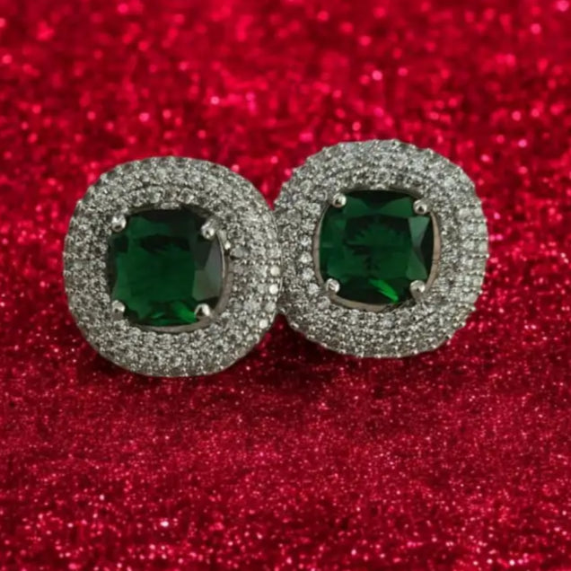 Adair Semi Precious Emerald Diamond Jewellery Necklace Set with Earrings - Necklace
