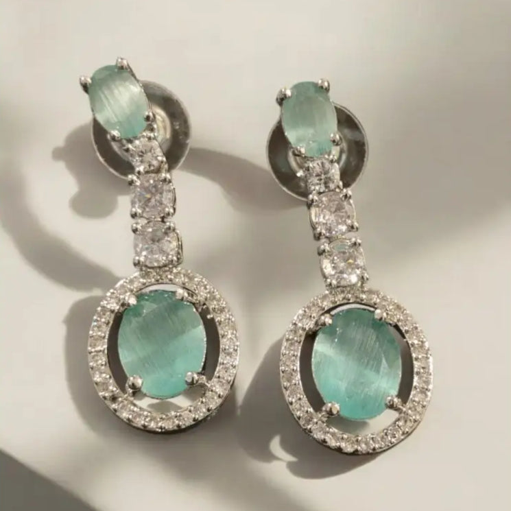Adair Semi-Precious Jade Stones with Crystals Necklace with Earrings - Necklace