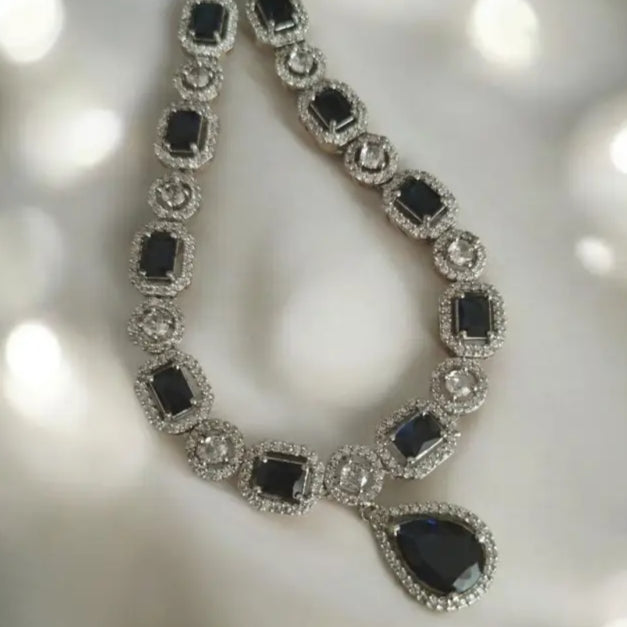 Adair Semi Precious Stones Necklace With Earrings with Midnight Blue Accent - Necklace